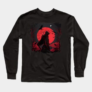 Raven Man Diablo BRZRKR a Witcher on Red Moon Long Sleeve T-Shirt